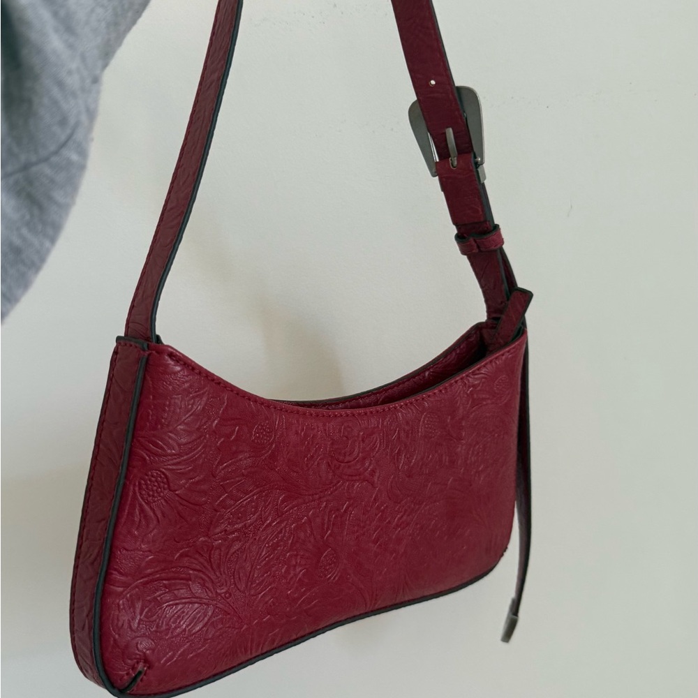 Mango Deep Red Embossed Shoulder Bag